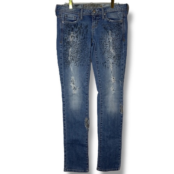 VINTAGE GUESS Scarlet Skinny Leg Bedazzle Y2K Low Rise Hip Hugger Denim Jeans 27 - Picture 3 of 16